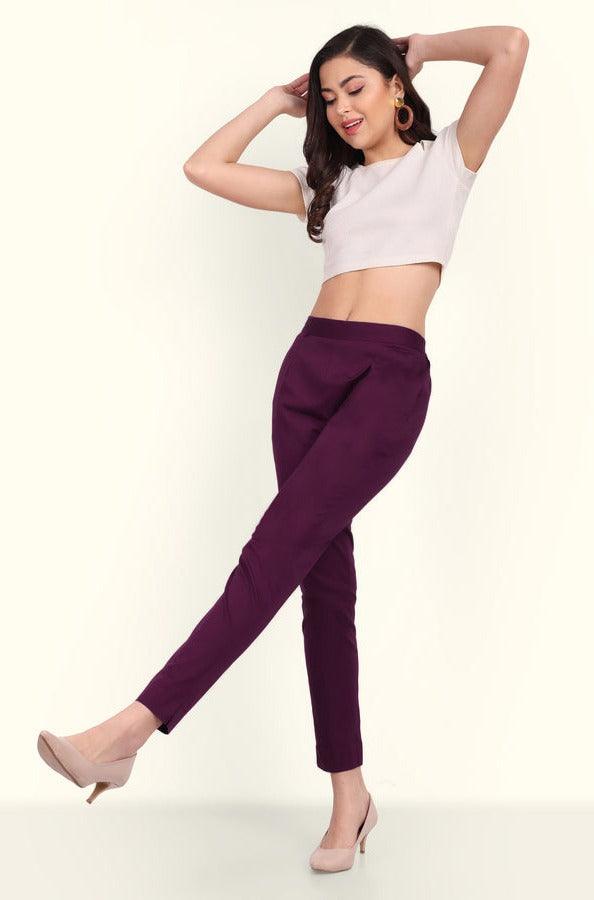 Wine Berry Stretchable Cotton Pant