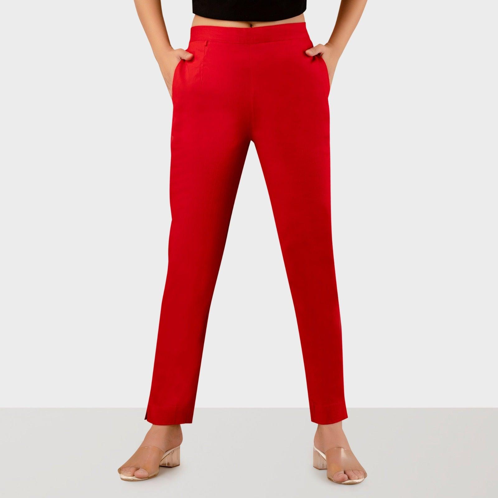 Red Stretchable Cotton Pant