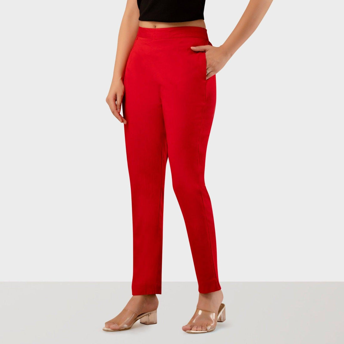 Red Stretchable Cotton Pant