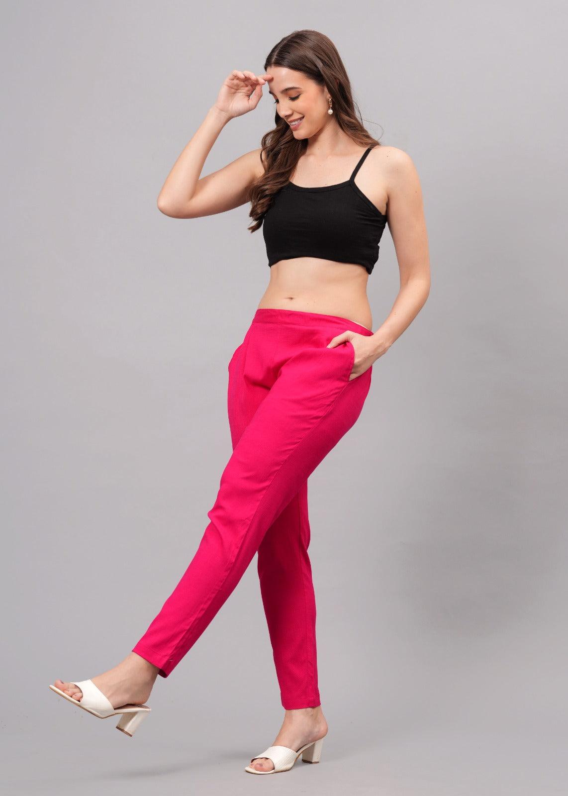 Pink Stretchable Cotton Pant