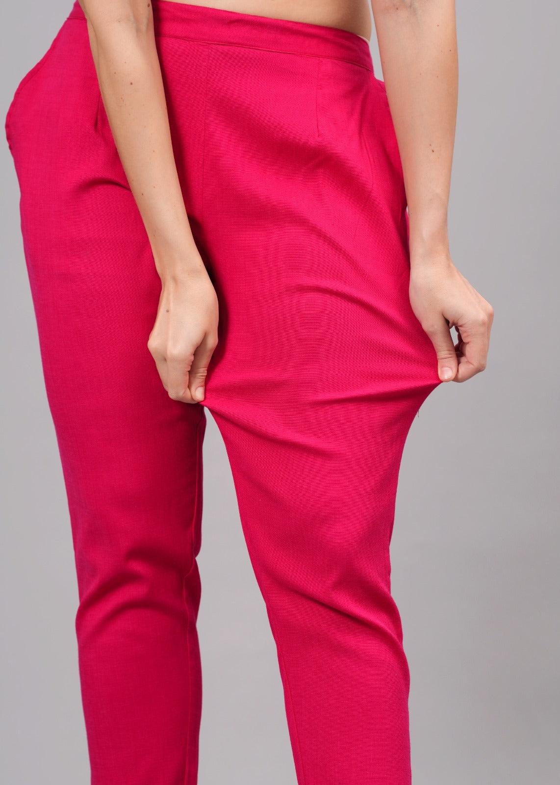 Pink Stretchable Cotton Pant