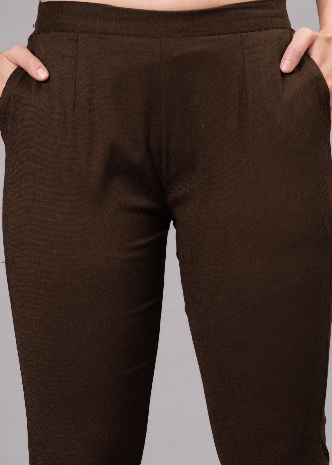 Brown Stretchable Cotton Pant