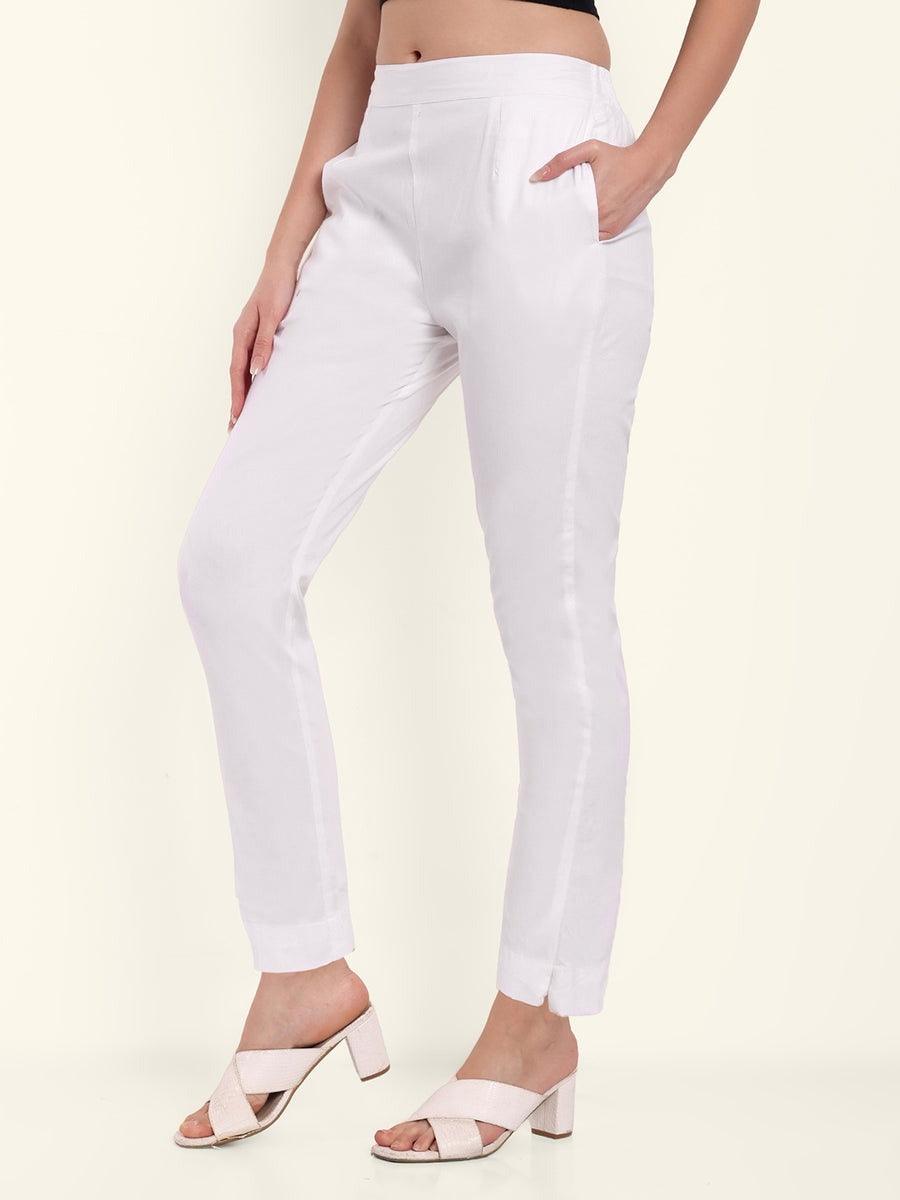 White Stretchable Cotton Pant