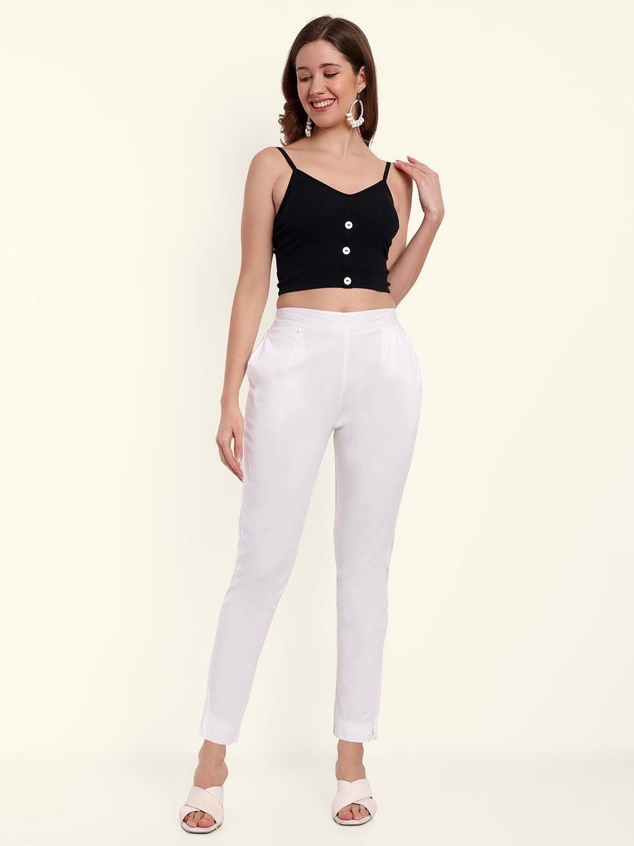 White Stretchable Cotton Pant