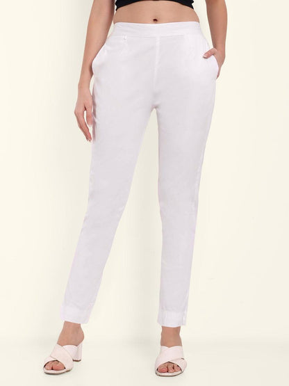 White Stretchable Cotton Pant
