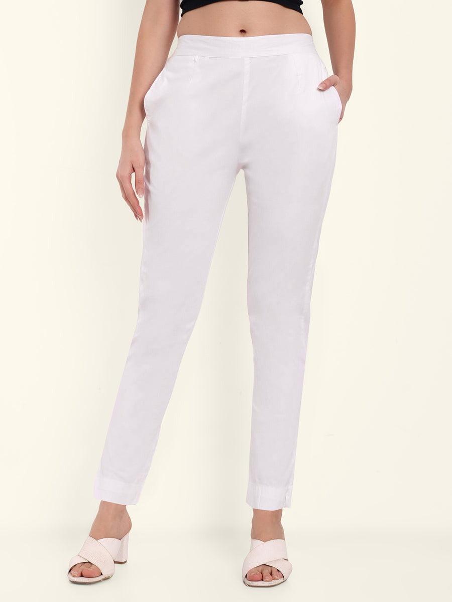 White Stretchable Cotton Pant