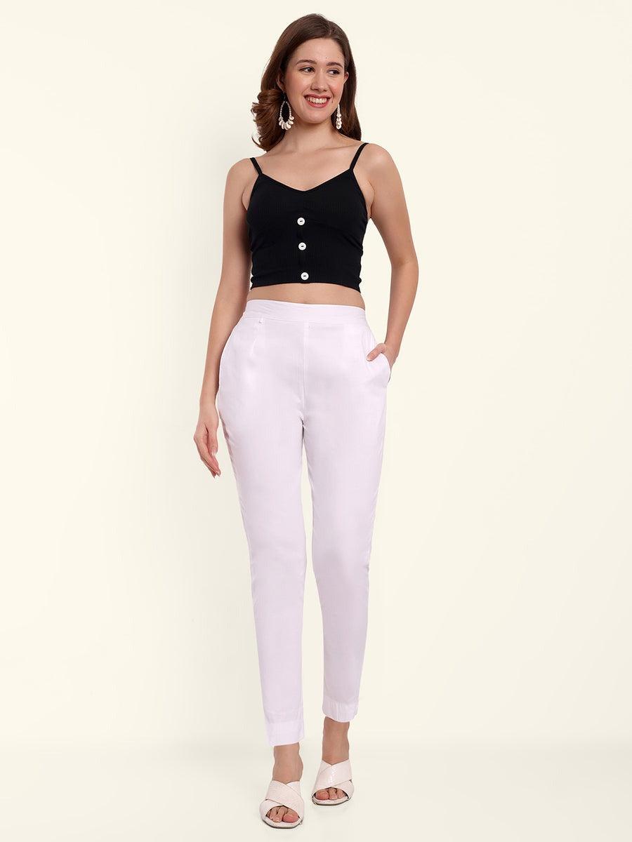White Stretchable Cotton Pant