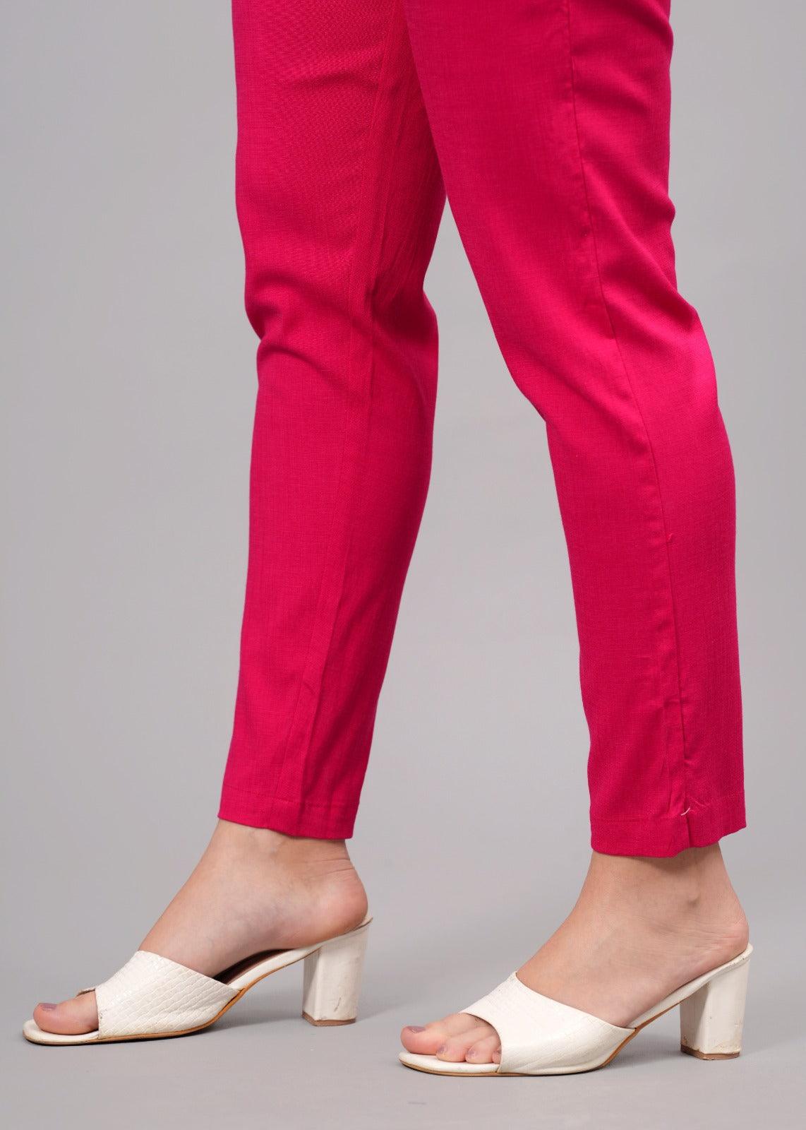 Pink Stretchable Cotton Pant