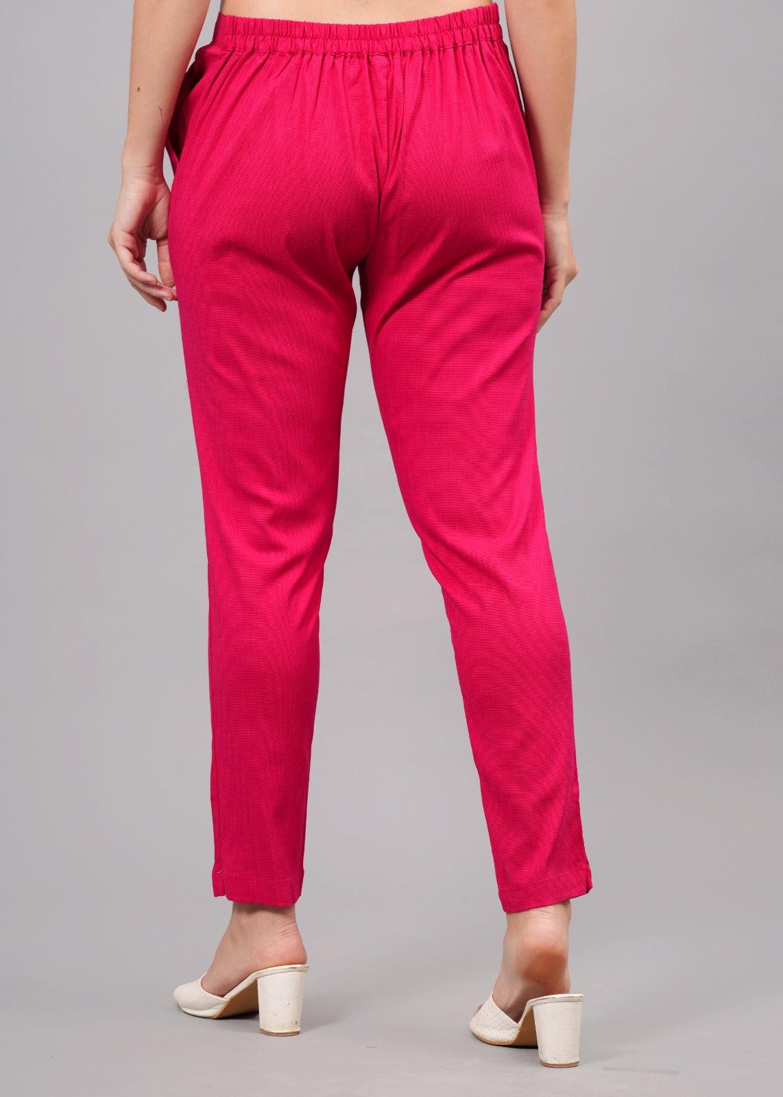 Pink Stretchable Cotton Pant