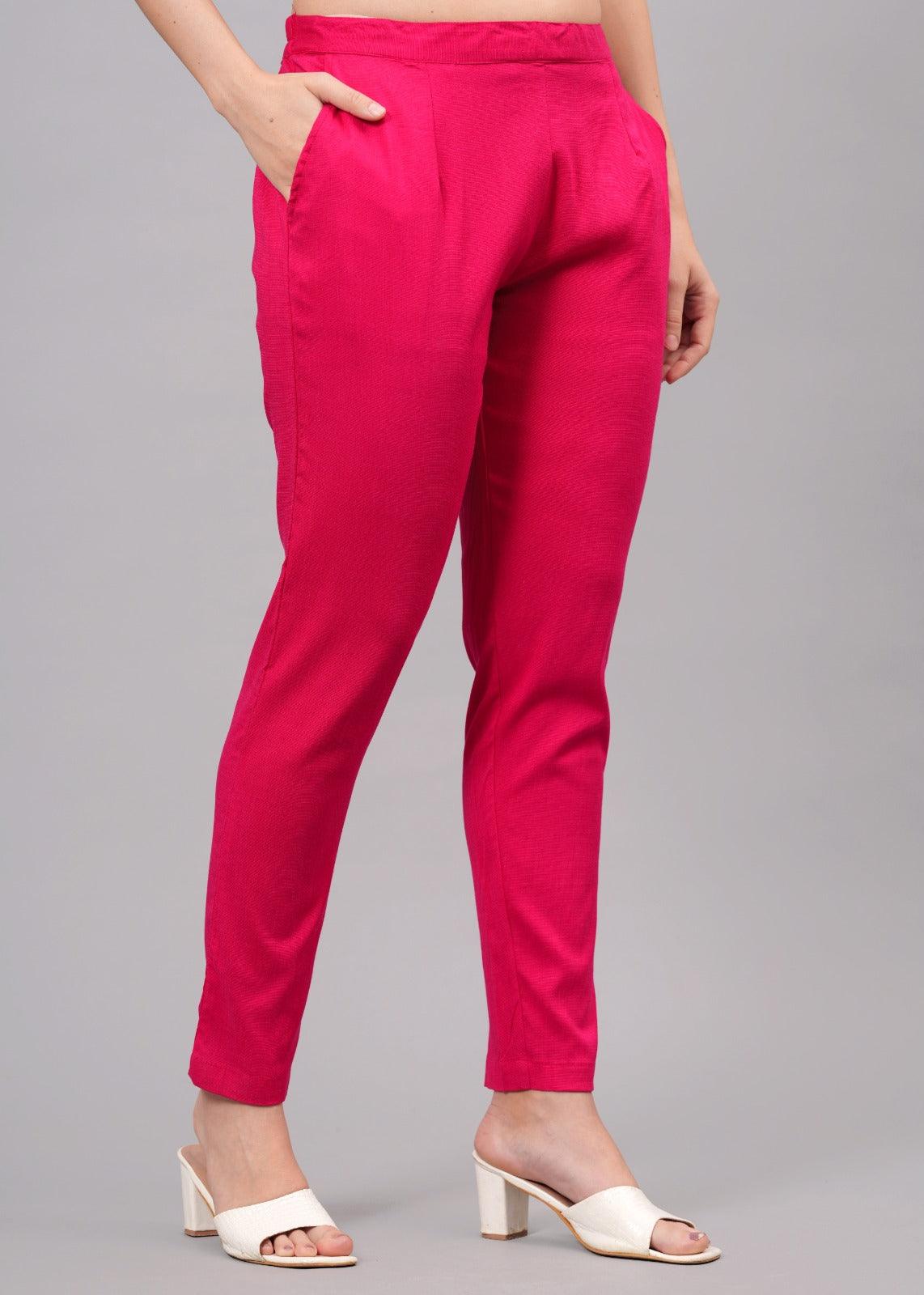 Pink Stretchable Cotton Pant