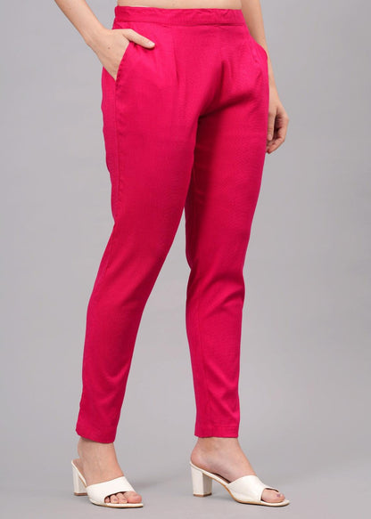 Pink Stretchable Cotton Pant