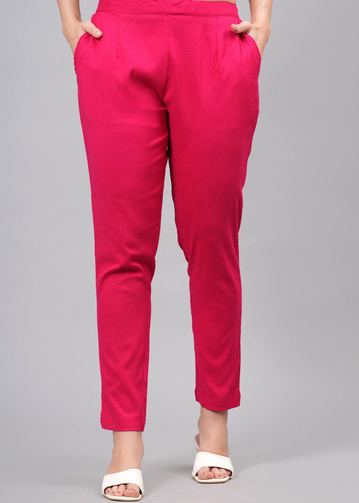 Pink Stretchable Cotton Pant