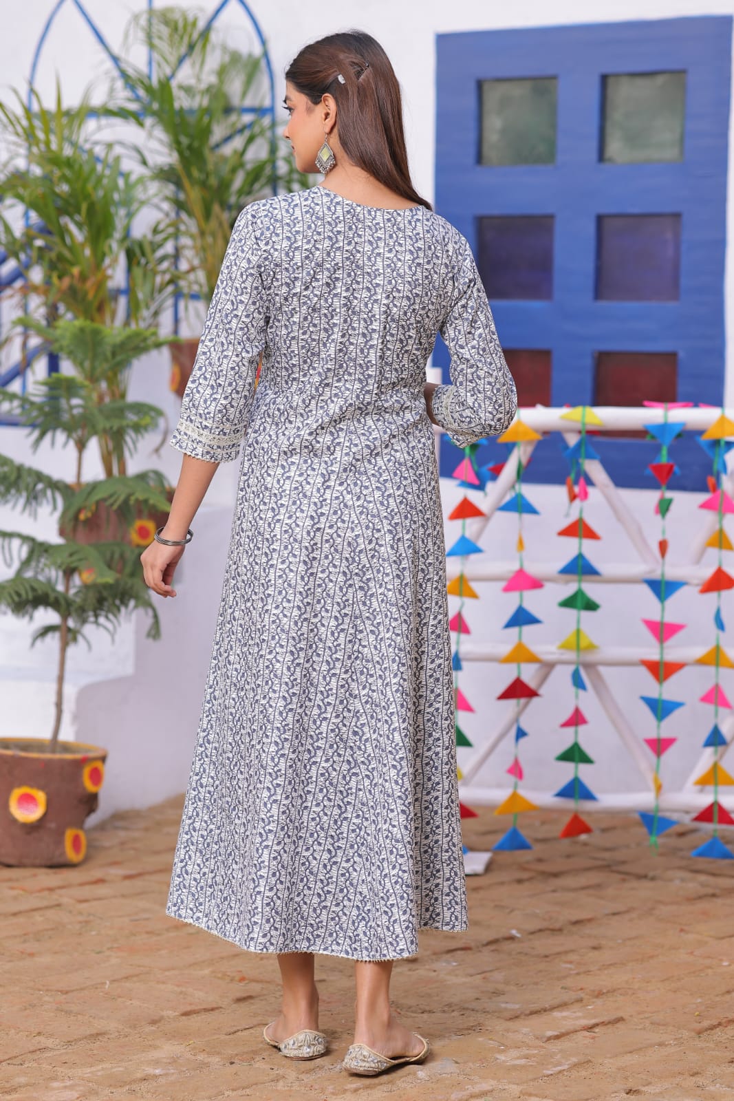 Blueish Grey Embroidered Rayon Anarkali Gown