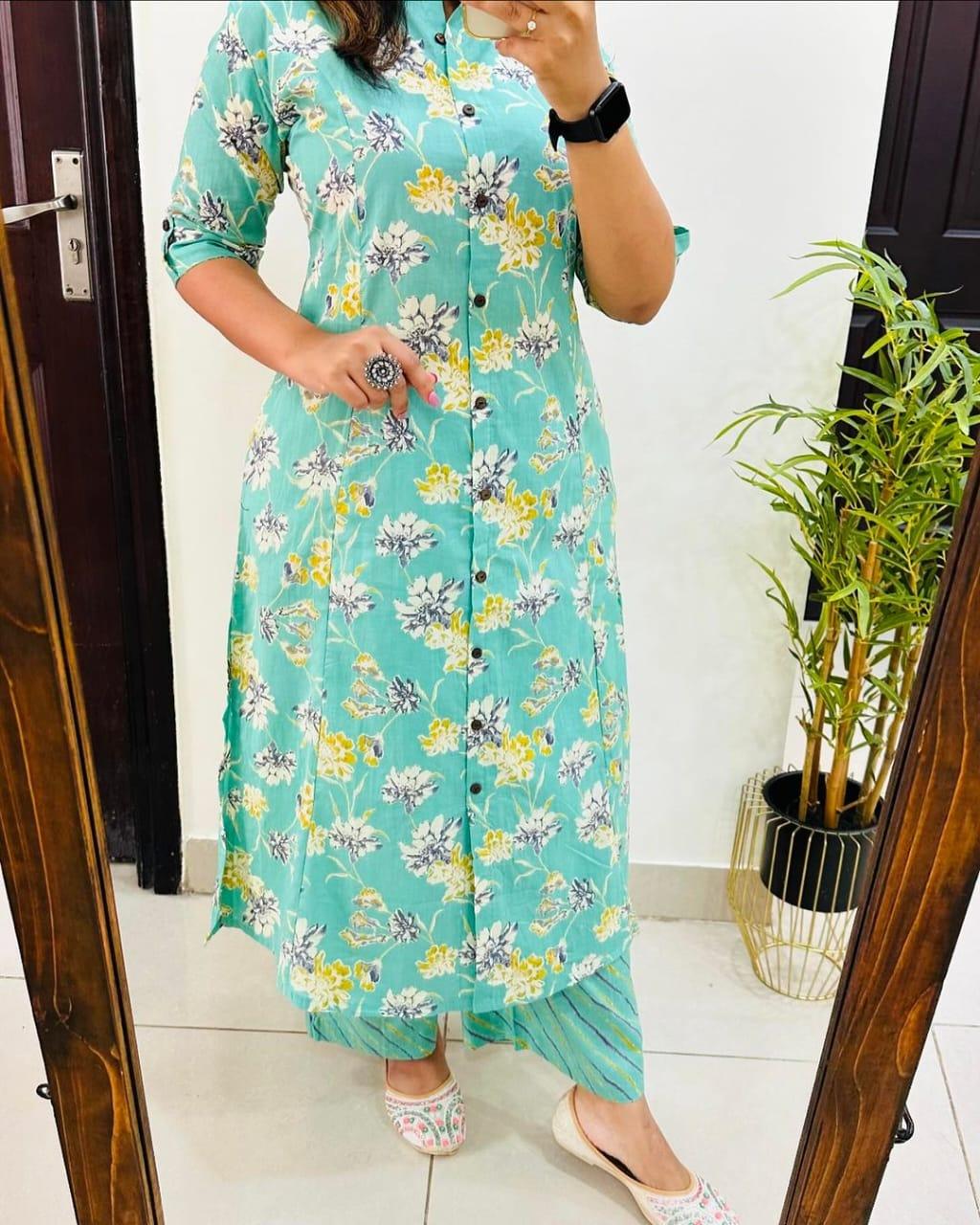Pearl Aqua Floral Printed Rayon Co-Ord Set