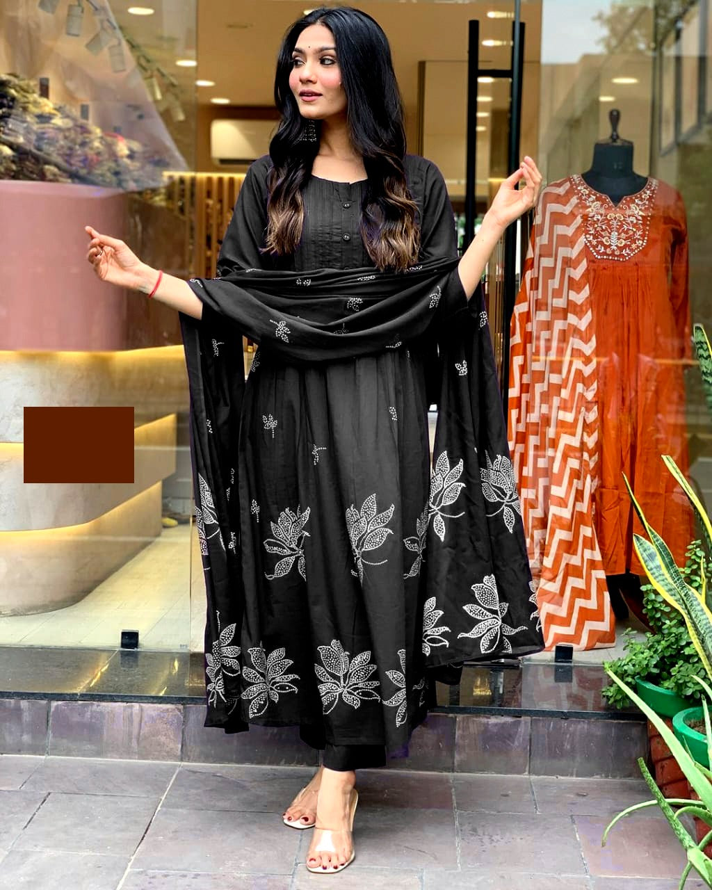 Black Printx Work Cotton Suit Set with Dupatta