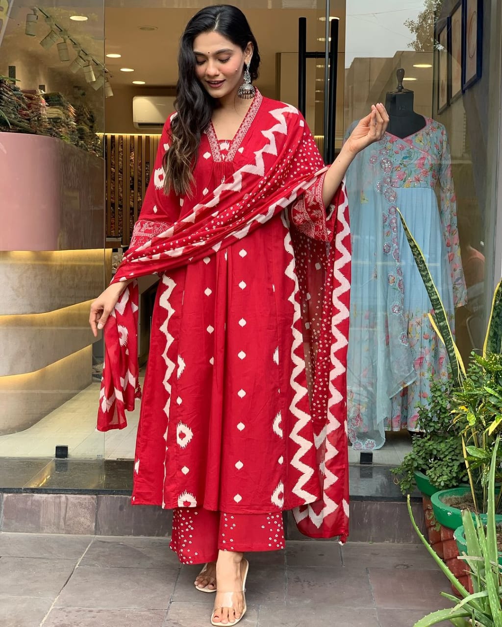 Red Embroidered Anarkali Suit Set with Dupatta