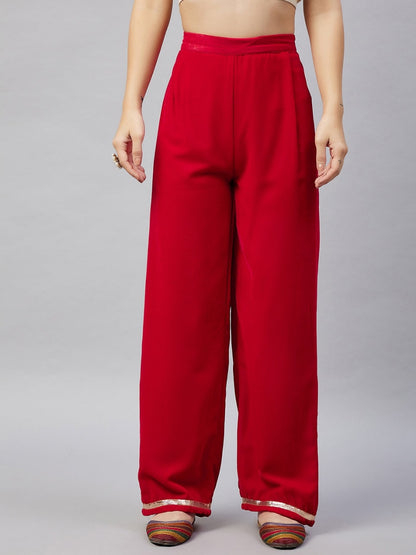 Red Embellished Velvet Kurta and Pant Set