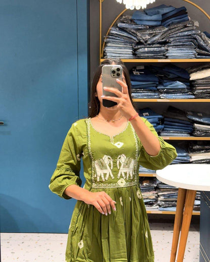Green Embroidered Cotton Suit Set with Dupatta