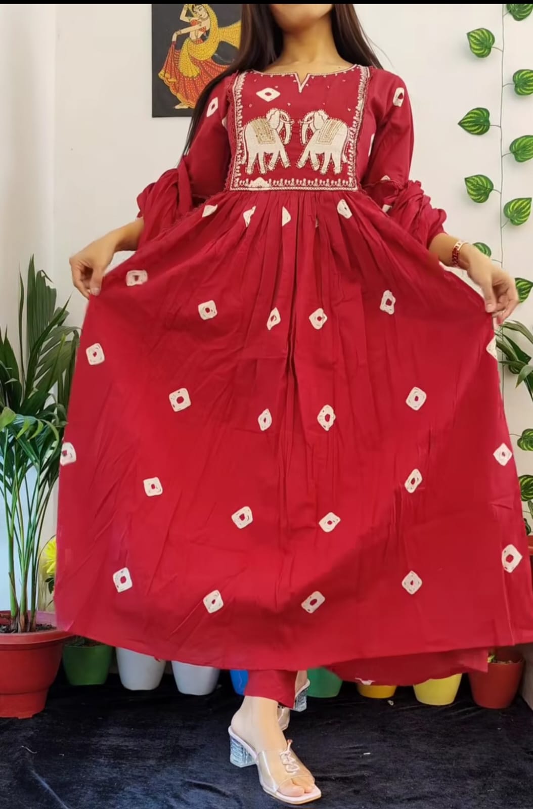 Red Embroidered Cotton Suit Set with Dupatta