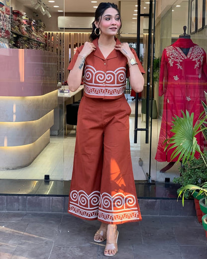 Pale Red Embroidered Cotton Co-Ord Set