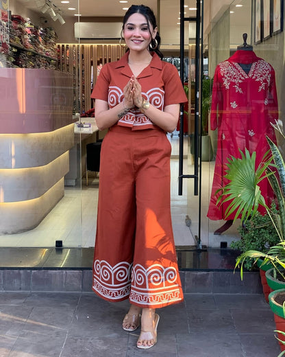 Pale Red Embroidered Cotton Co-Ord Set