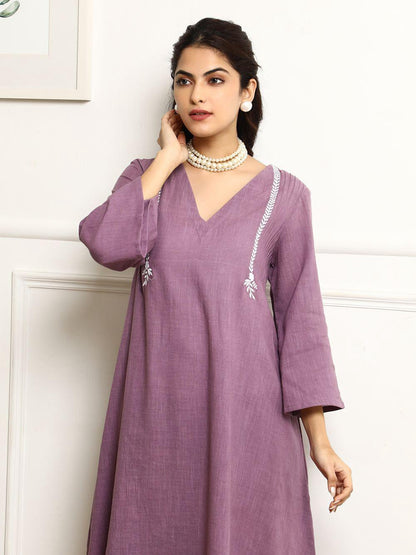 Light Mauve Embroidered Kurta and Pant Set with Dupatta