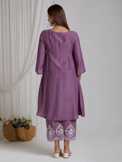 Light Mauve Embroidered Kurta and Pant Set with Dupatta