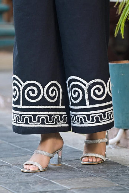 Black Embroidered Cotton Co-Ord Set