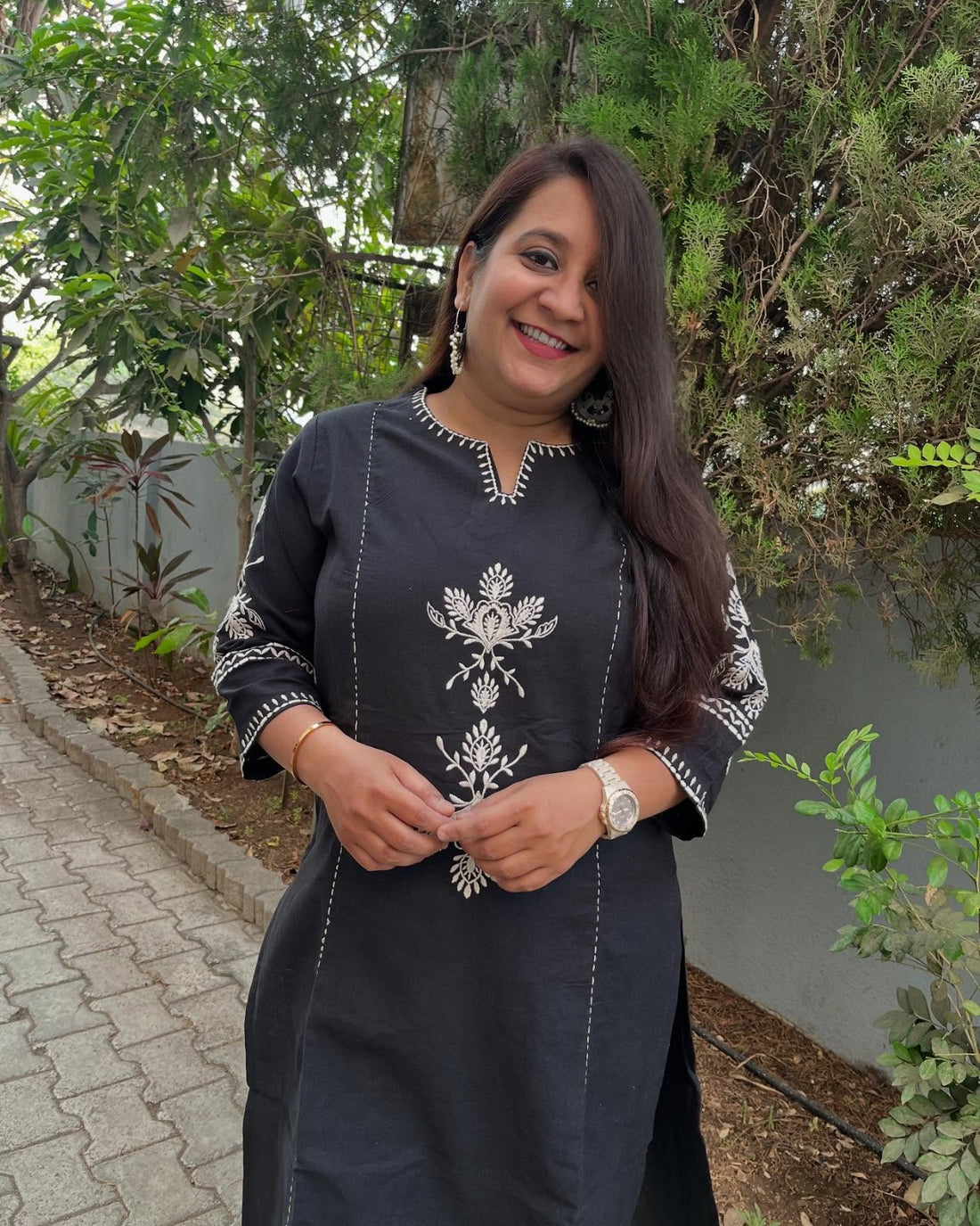 Black Embroidered South Cotton Kurta and Pant Set