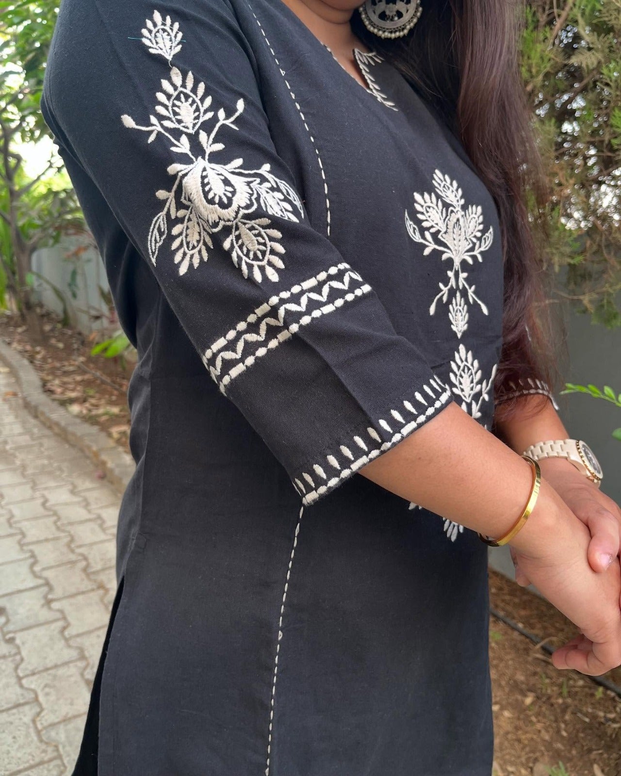 Black Embroidered South Cotton Kurta and Pant Set