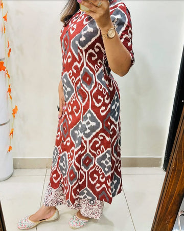 Brick Red Printed Cotton Co-Ord Set