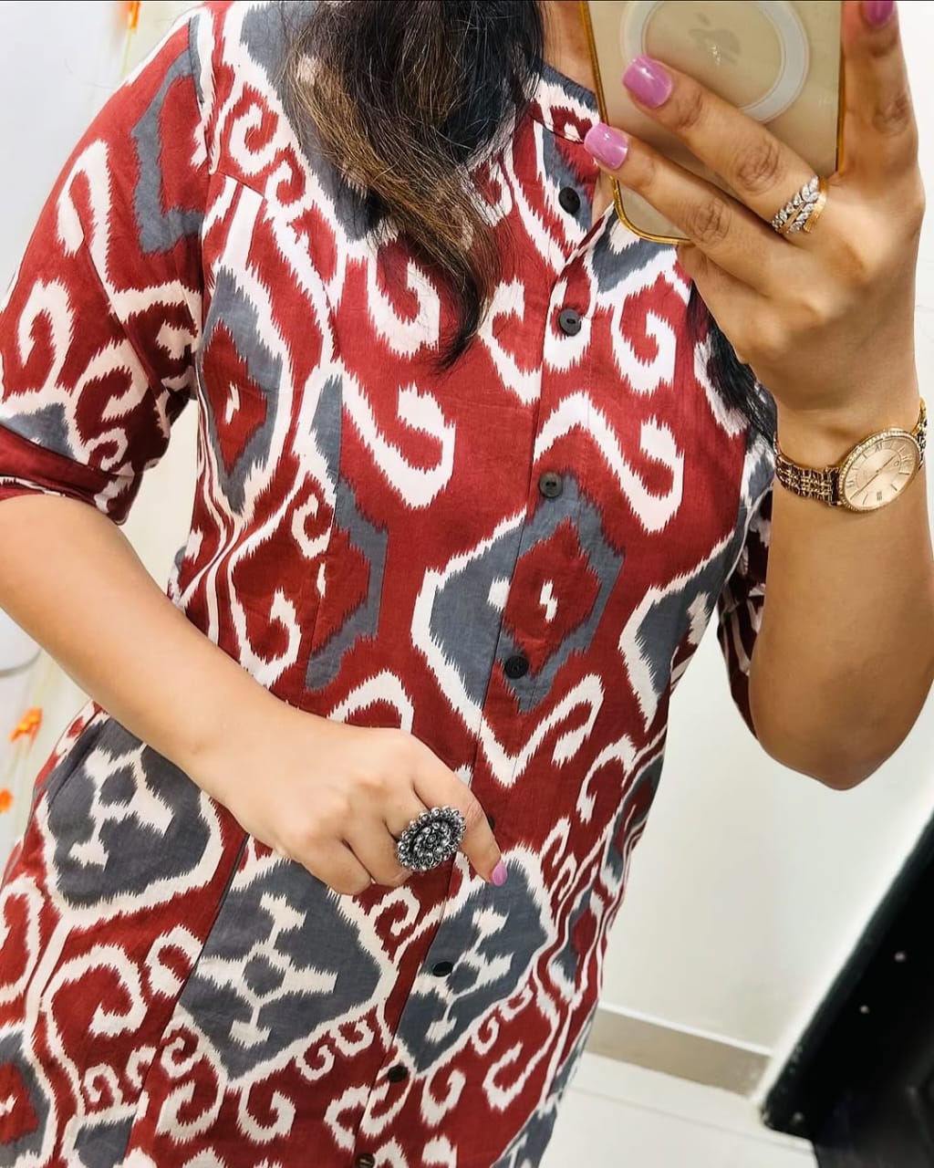 Brick Red Printed Cotton Co-Ord Set