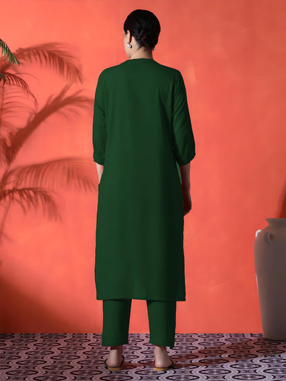 Green Heart Embroidered Cotton Kurta and Pant Set