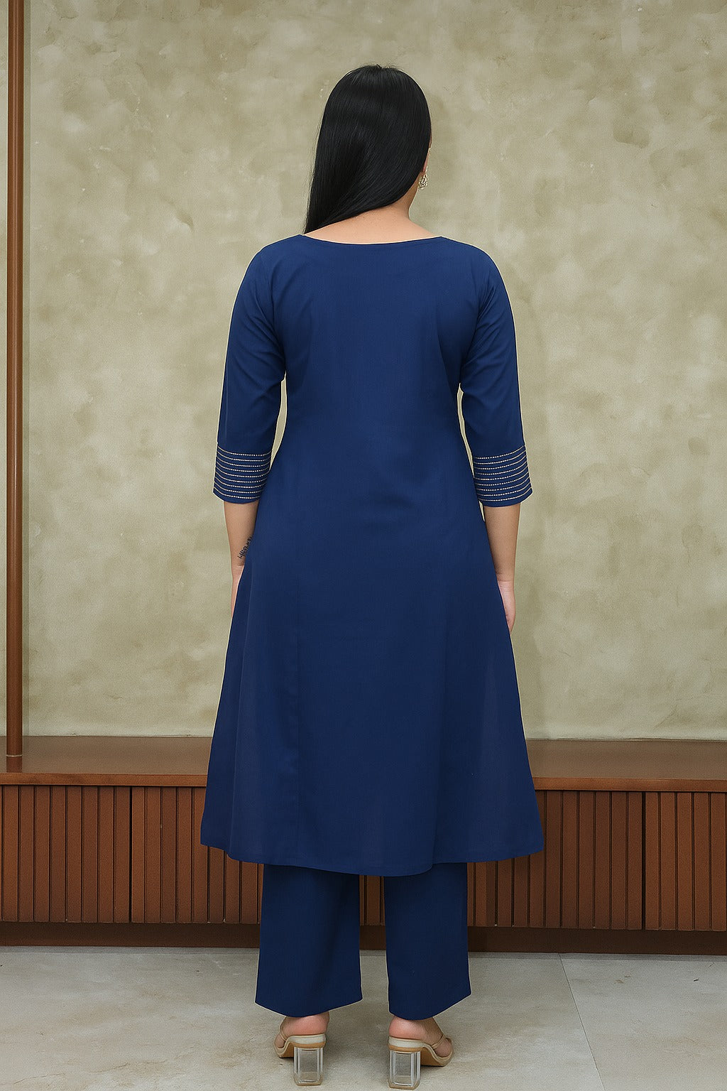 Blue Embroidered Cotton Flex Kurta and Pant Set