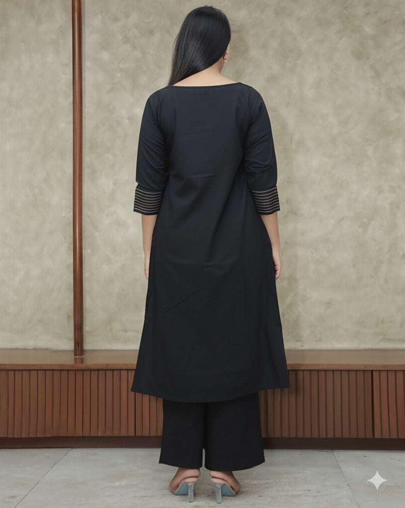 Black Embroidered Cotton Flex Kurta and Pant Set