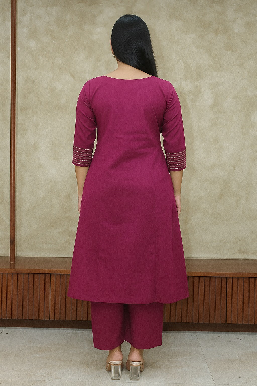 Pink Embroidered Cotton Flex Kurta and Pant Set