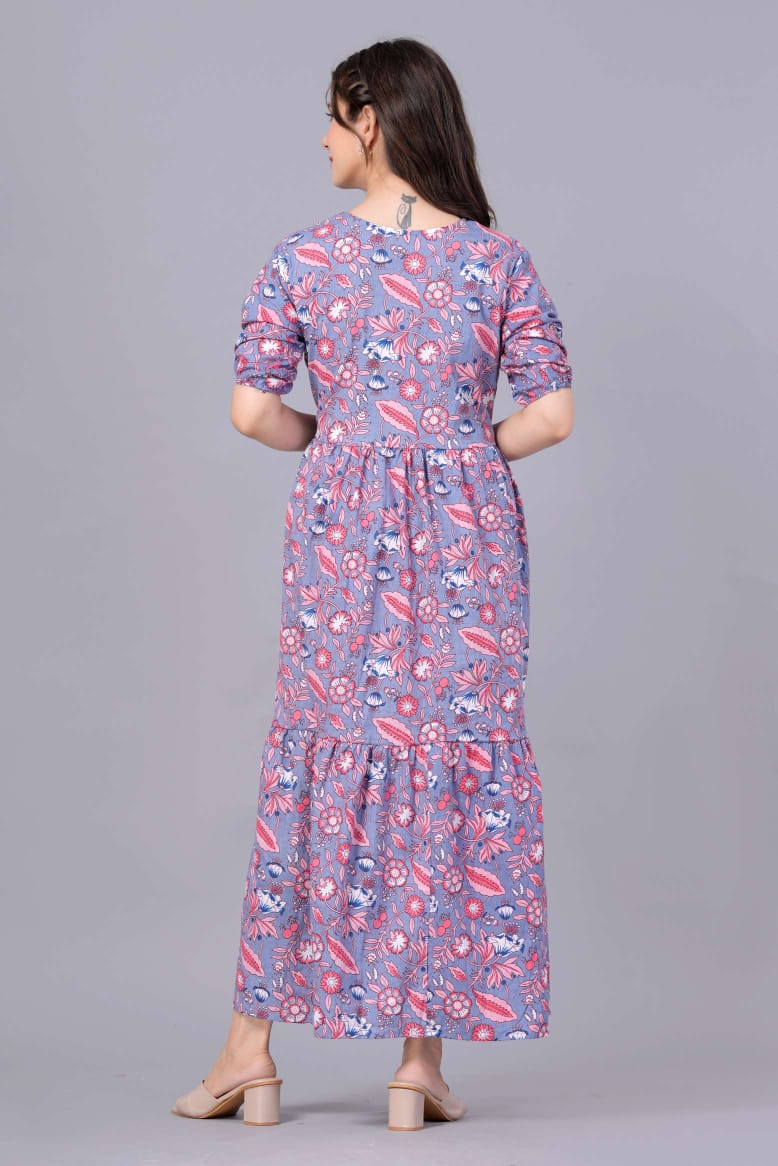 Light Purple Floral Printed Rayon Anarkali Gown