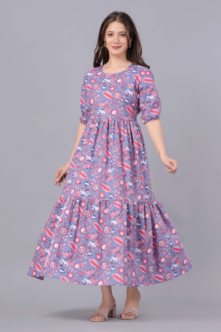 Light Purple Floral Printed Rayon Anarkali Gown