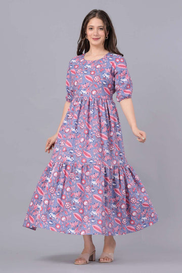 Light Purple Floral Printed Rayon Anarkali Gown
