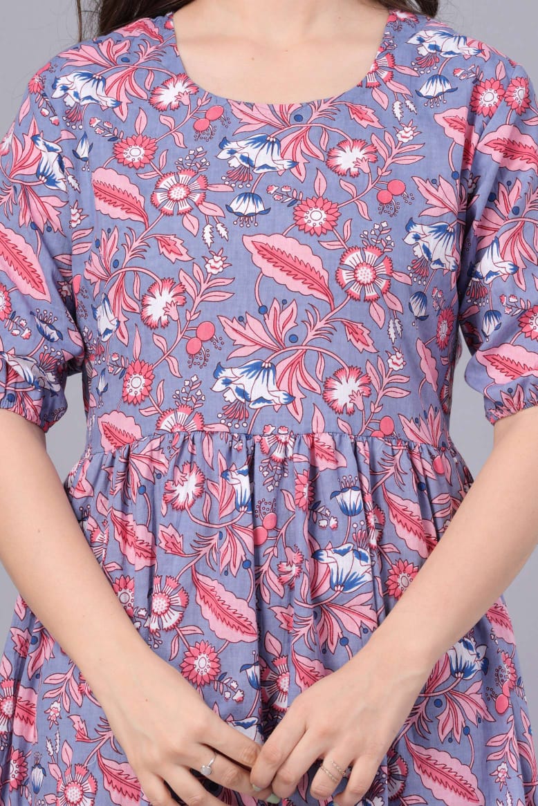 Light Purple Floral Printed Rayon Anarkali Gown