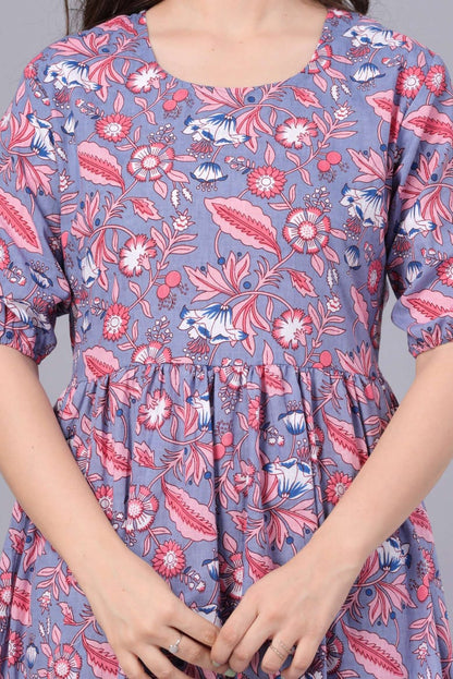 Light Purple Floral Printed Rayon Anarkali Gown