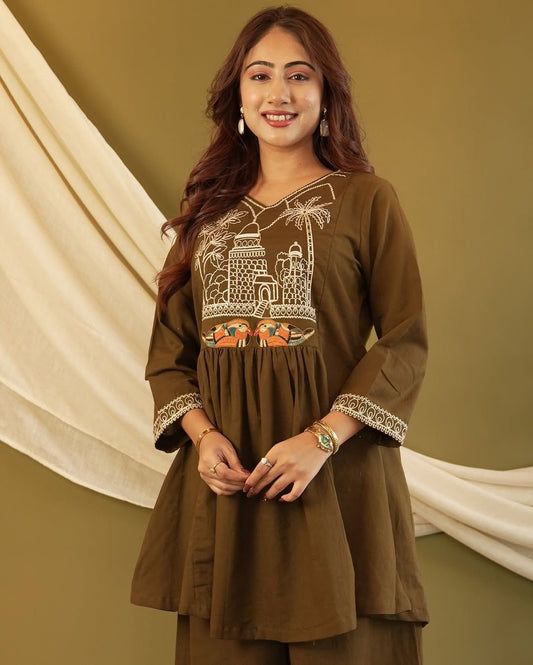 Irish Coffee Embroidered Cotton Co-Ord Set