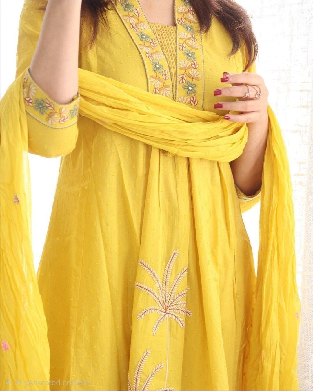 Yellow Embroidered Ram Boota Kurta and Pant Set with Dupatta