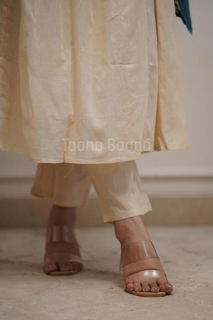 Off White Printed Cotton Kurta and Pant Set with Dupatta