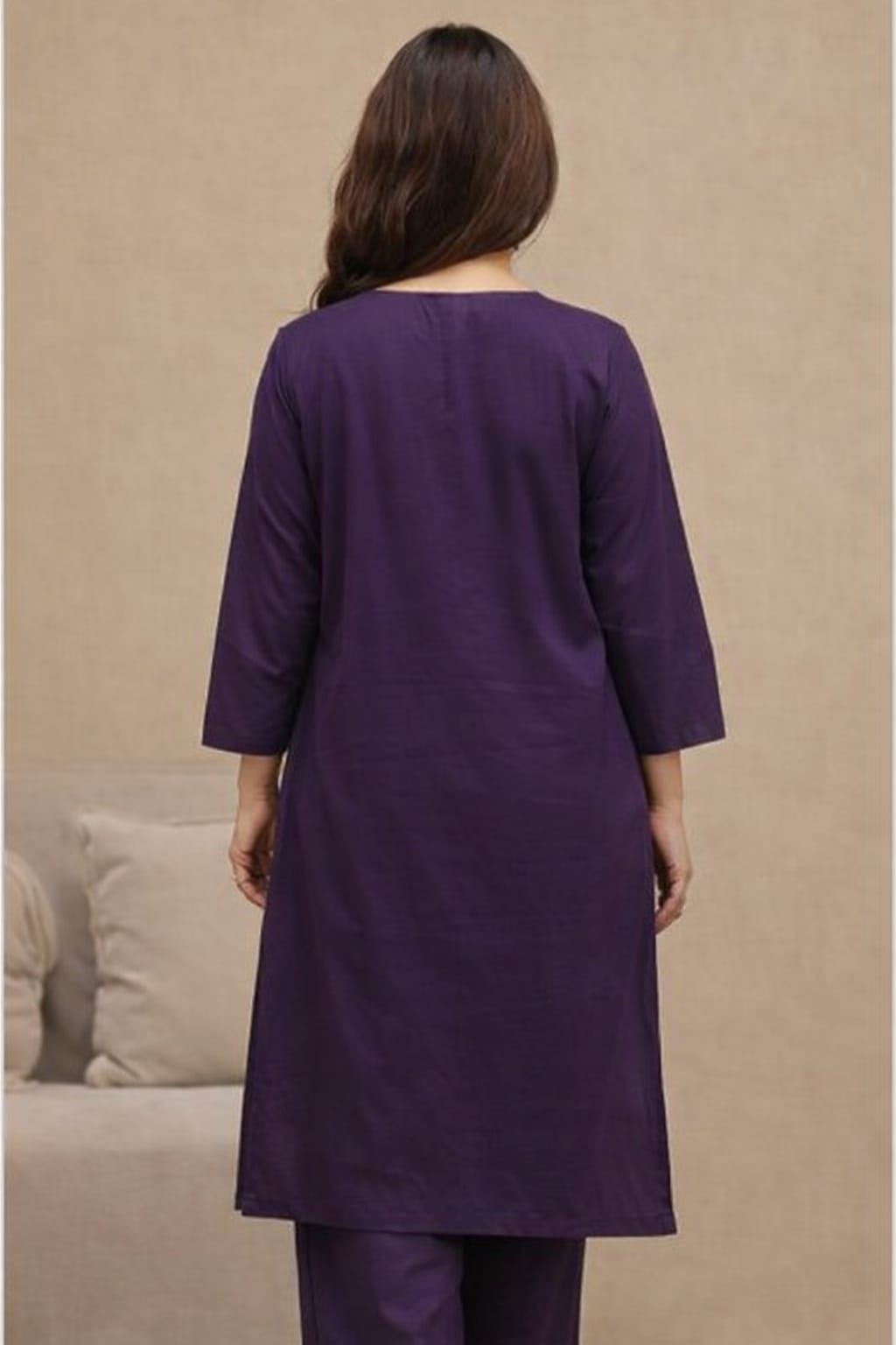 Abstract Purple Printed Cotton Kurta and Pant Set with Dupatta