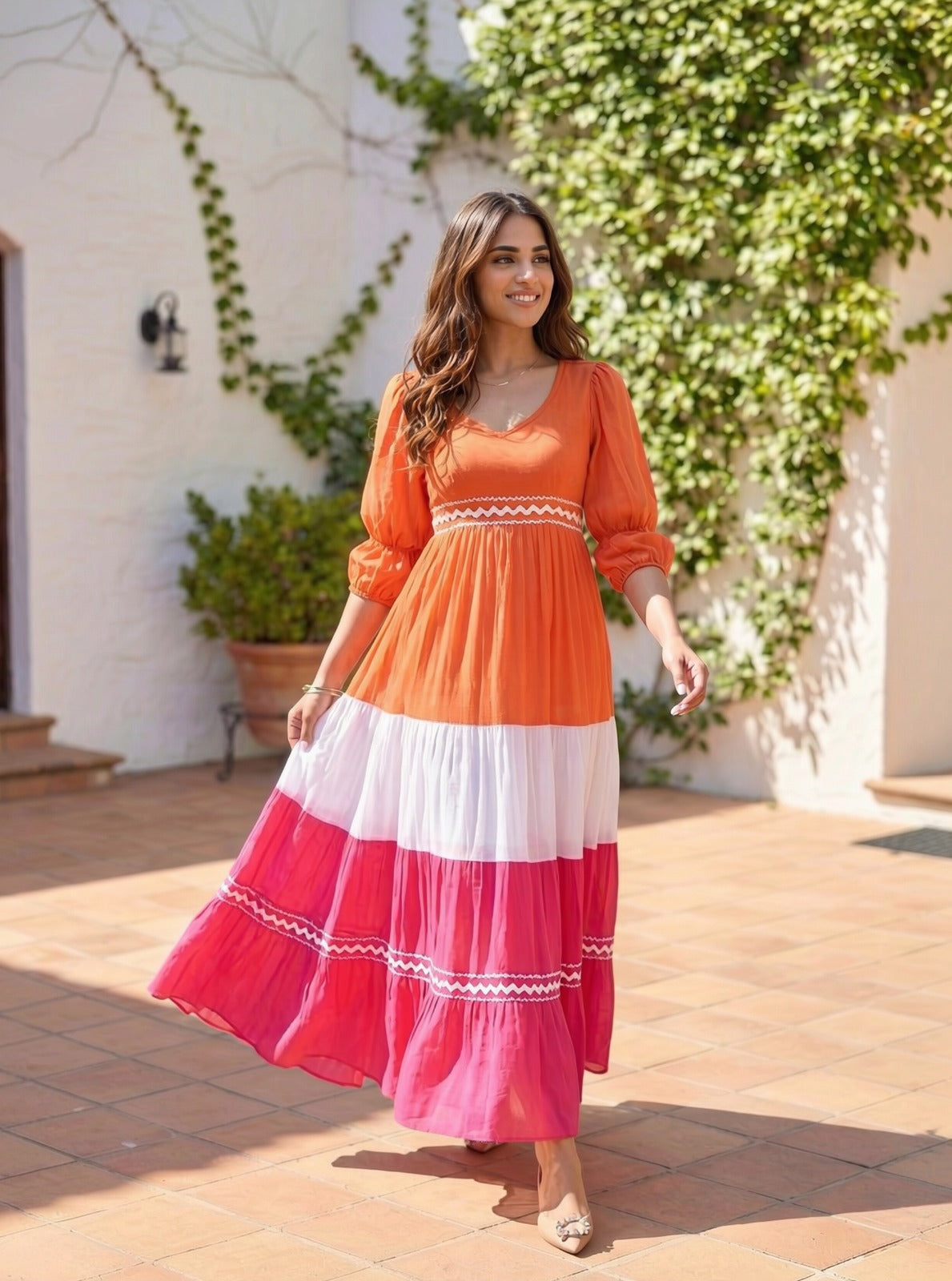 Orange White Pink Embellished Rayon Gown Style Jaipur Orange White Pink Embellished Rayon Gown Style Jaipur