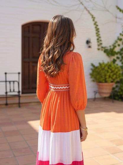 Orange White Pink Embellished Cotton Gown