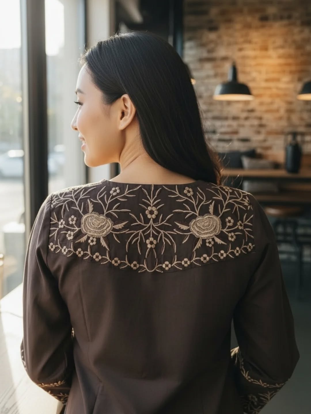 Coffee Embroidered Cotton Flex Kurta and Palazzo Set