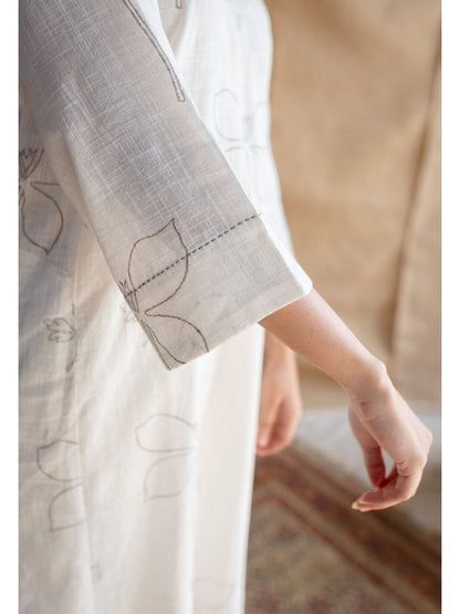 White Printed Cotton Flex Kurta and Pant Set