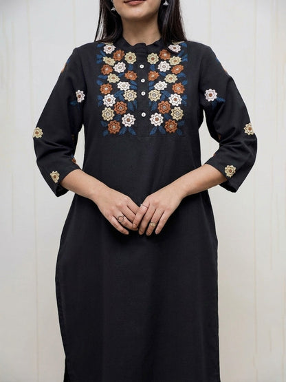 Black Embroidered Cotton Flex Kurta and Pant Set